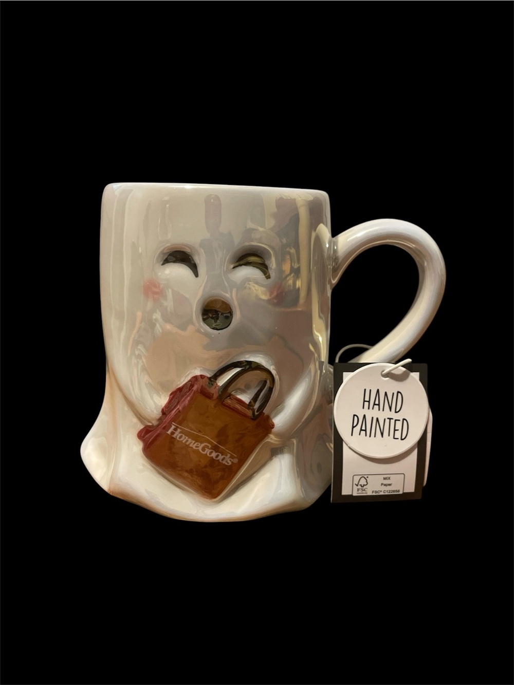 Hand-Painted White Ghost Mug with Brown Tote Accent by HomeGoods